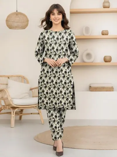 Women’s 2-Piece Unstitched Lawn Printed Suit – Off White | 2.5 Gazz Shirt & Trouser