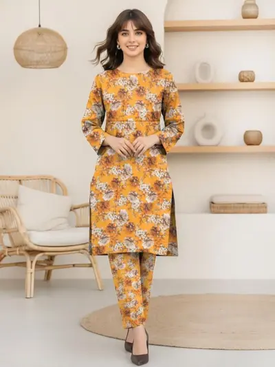 Women’s 2-Piece Unstitched Lawn Printed Suit – Mustard | 2.5 Gazz Shirt & Trouser