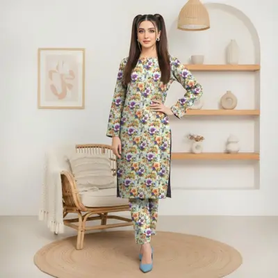 Women’s 2-Piece Unstitched Lawn Printed Suit – Green | 2.5 Gazz Shirt & Trouser
