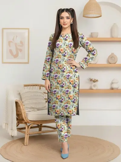 Women’s 2-Piece Unstitched Lawn Printed Suit – Green | 2.5 Gazz Shirt & Trouser