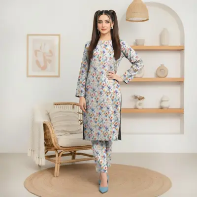 Women’s 2-Piece Unstitched Lawn Printed Suit – Off White | 2.5 Gazz Shirt & Trouser