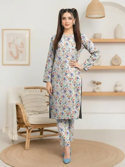 Women’s 2-Piece Unstitched Lawn Printed Suit – Off White | 2.5 Gazz Shirt & Trouser