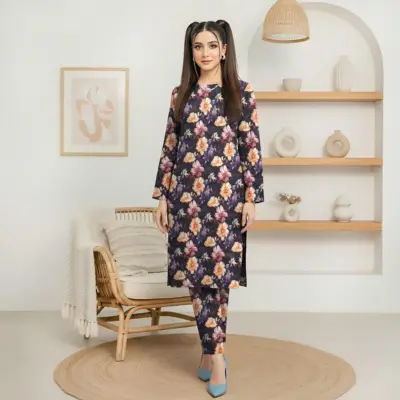 Women’s 2-Piece Unstitched Lawn Printed Suit – Black | 2.5 Gazz Shirt & Trouser