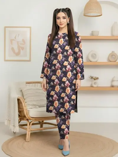 Women’s 2-Piece Unstitched Lawn Printed Suit – Black | 2.5 Gazz Shirt & Trouser