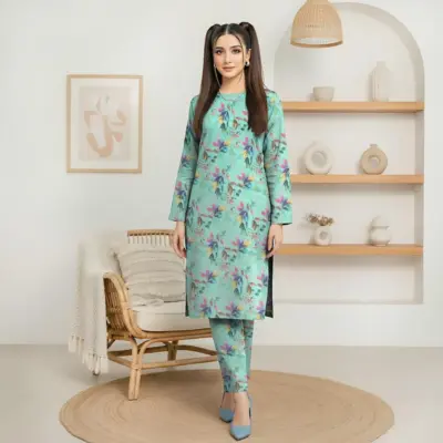 Women’s 2-Piece Unstitched Lawn Printed Suit – Green | 2.5 Gazz Shirt & Trouser