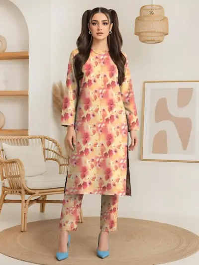 Women’s 2-Piece Unstitched Lawn Printed Suit – Peach | 2.5 Gazz Shirt & Trouser