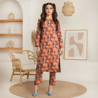 Women’s 2-Piece Unstitched Lawn Printed Suit – Mustard | 2.5 Gazz Shirt & Trouser