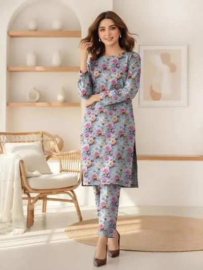 Women’s 2-Piece Unstitched Lawn Printed Suit – Grey | 2.5 Gazz Shirt & Trouser