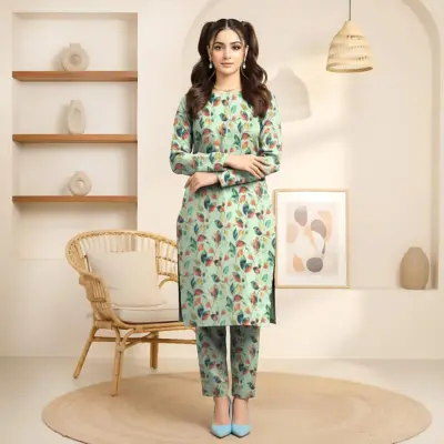Women’s 2-Piece Unstitched Lawn Printed Suit – Green | 2.5 Gazz Shirt & Trouser