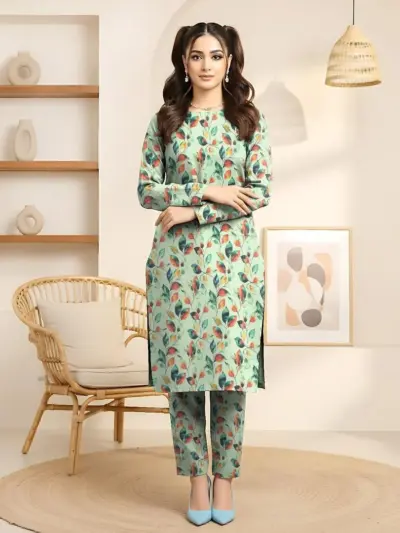 Women’s 2-Piece Unstitched Lawn Printed Suit – Green | 2.5 Gazz Shirt & Trouser