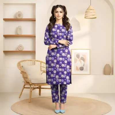Women’s 2-Piece Unstitched Lawn Printed Suit – Purple | 2.5 Gazz Shirt & Trouser