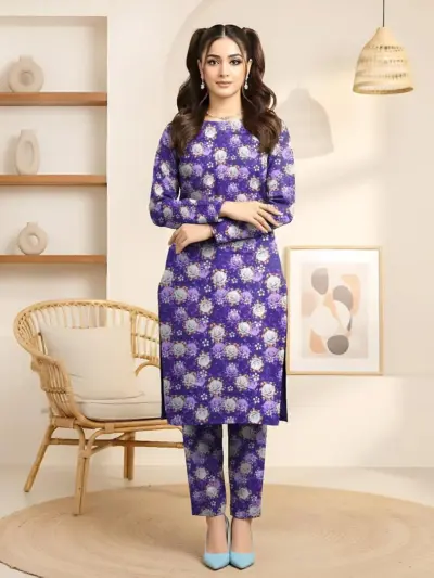 Women’s 2-Piece Unstitched Lawn Printed Suit – Purple | 2.5 Gazz Shirt & Trouser