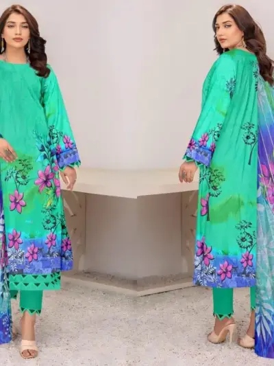 3 Pcs Women’s Unstitched Printed Lawn Suit with Diamond Digital Print Dupatta – Multicolor