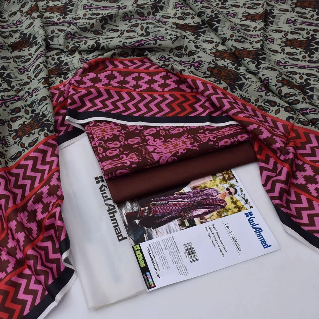 3 Pcs Women’s Unstitched Printed Lawn Suit – Purple Shirt, Trouser & Dupatta