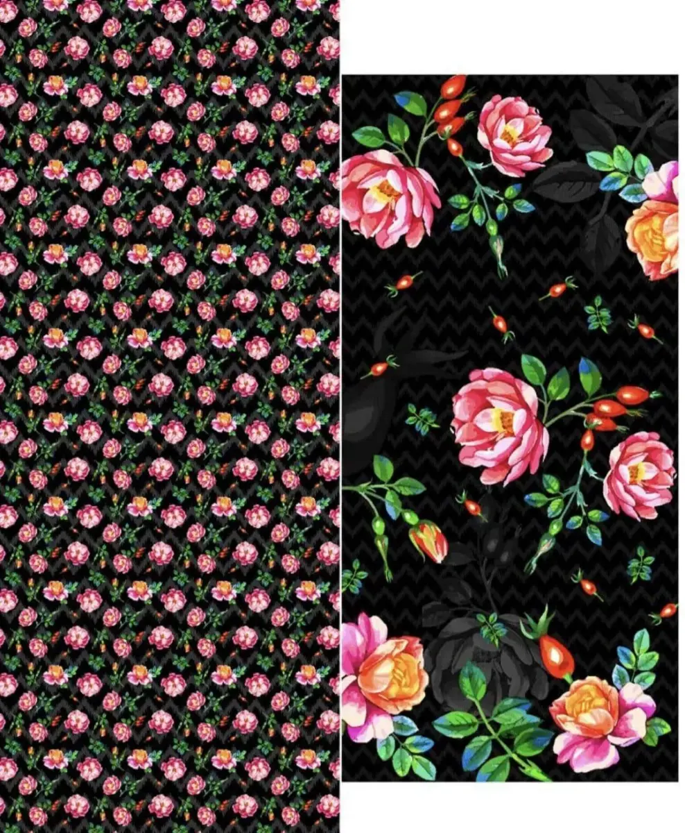 Black 3-Piece Women’s Unstitched Printed Lawn Suit – Shirt, Trouser & Digital Print Dupatta