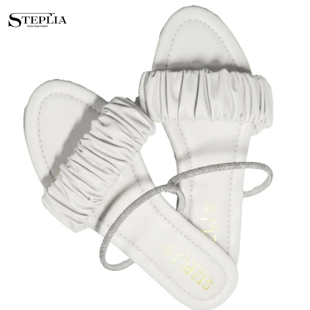 Fancy Women’s Rexine Flats – White | Plain Design | Sizes 6–11