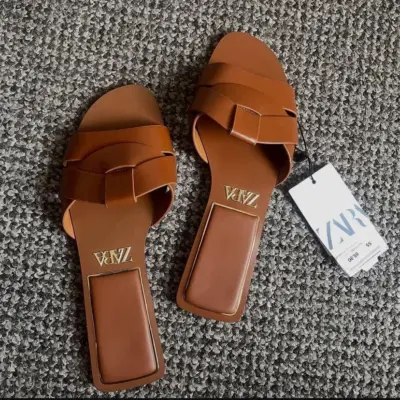 Women’s Fancy Synthetic Leather Flats Brown Embellished