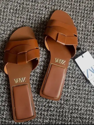 Women’s Fancy Synthetic Leather Flats Brown Embellished