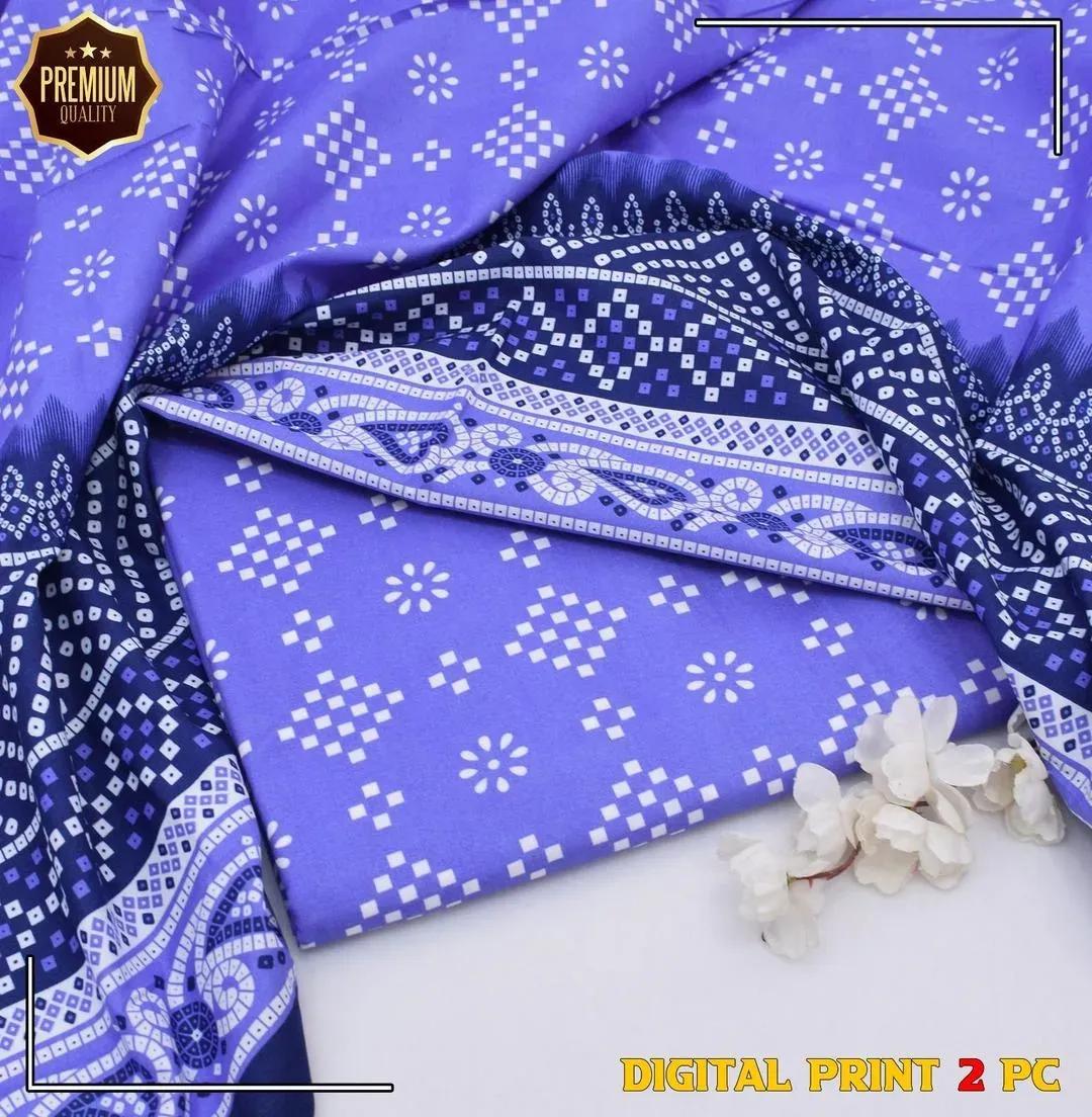 2-Piece Women’s Blue Unstitched Printed Cotton Suit with Shirt & Trouser