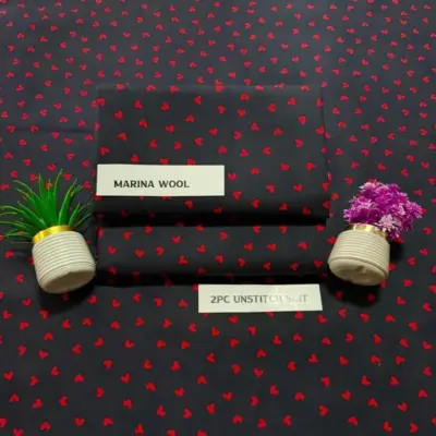 2 Pcs Women’s Unstitched Printed Cotton Suit – Black