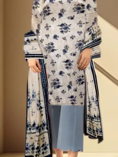 3 Pcs Women’s Unstitched Digital Print Lawn Suit – Peach