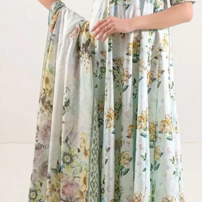 3 Pcs Women’s Unstitched Printed Lawn Suit – Green Shirt, Trouser & Dupatta