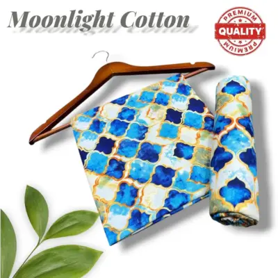 2 Pcs Women's Unstitched Blue Printed Suit – Polo Cotton Shirt & Trouser