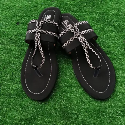 Women’s Black Synthetic Leather Rhinestone Fancy Flats – Formal, Casual & Semi-Formal Wear (Sizes 6–10)