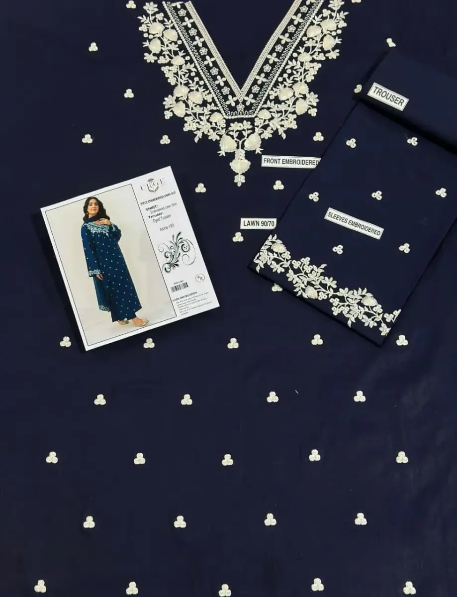 Motifze 2-Piece Women’s Unstitched Blue Lawn Embroidered Suit – 2.5m Each