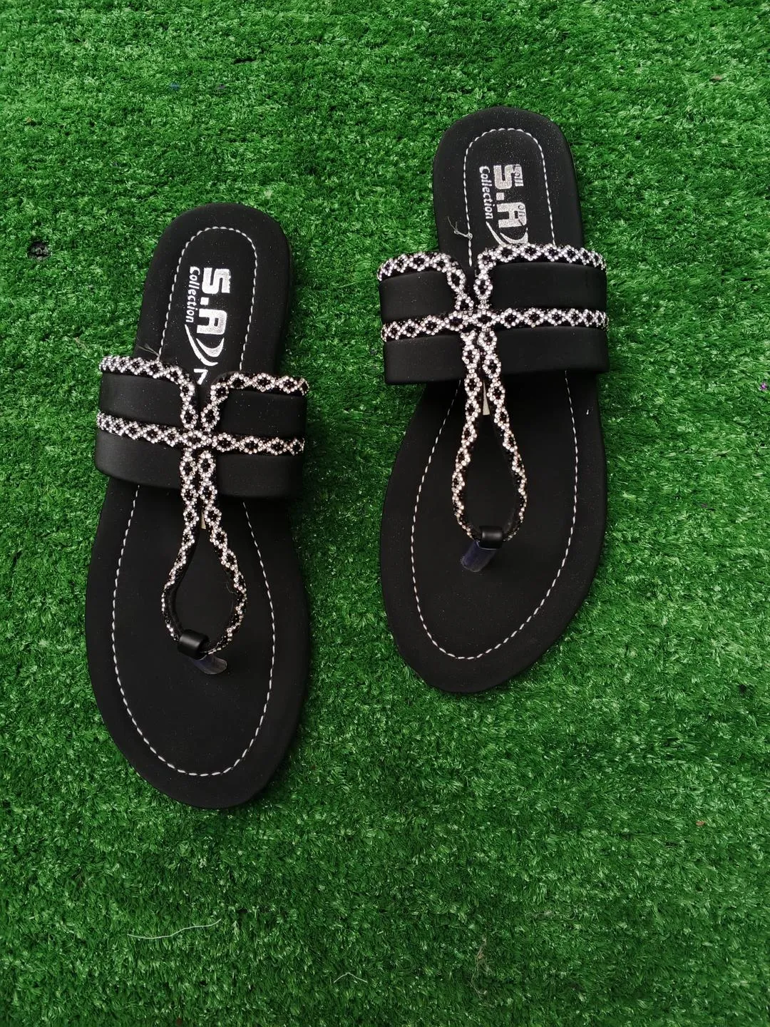 Women’s Black Synthetic Leather Rhinestone Fancy Flats – Formal, Casual & Semi-Formal Wear (Sizes 6–10)