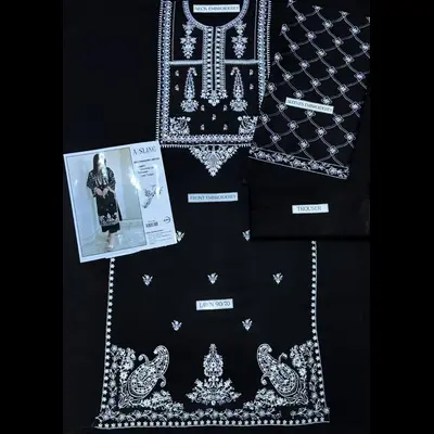 Women’s 2-Piece Unstitched Embroidered Lawn Suit – Black | 2.75m Shirt & 2.25m Trouser