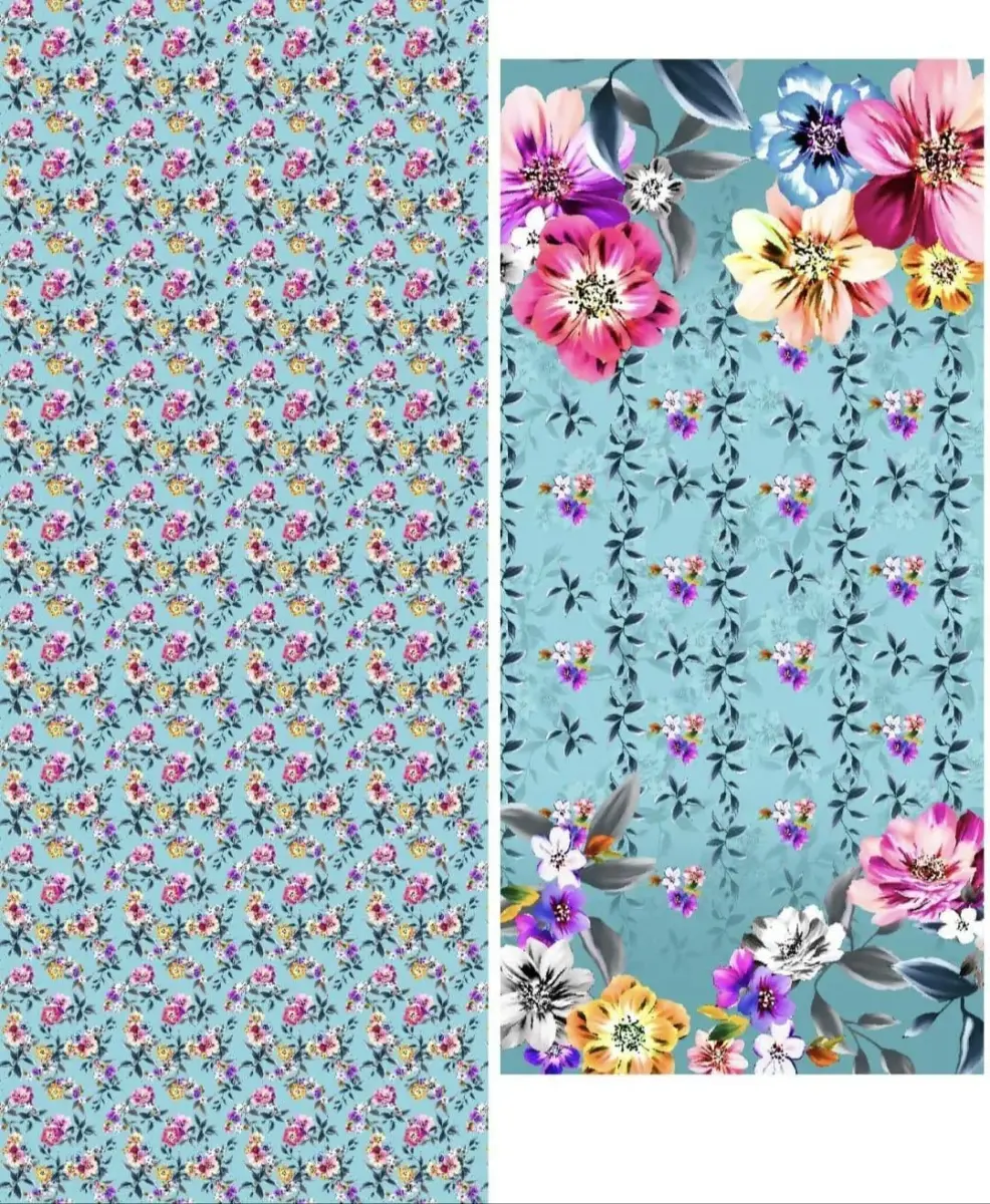 Blue 3-Piece Women’s Unstitched Printed Lawn Suit – Shirt, Trouser & Digital Print Dupatta