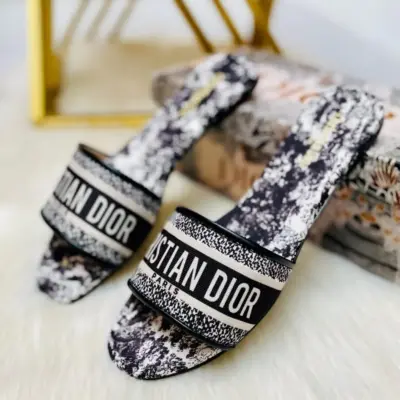 Christion Dior Women’s Black Textured Rexine Printed Slippers – Fancy Formal Wear (Size 36–42)