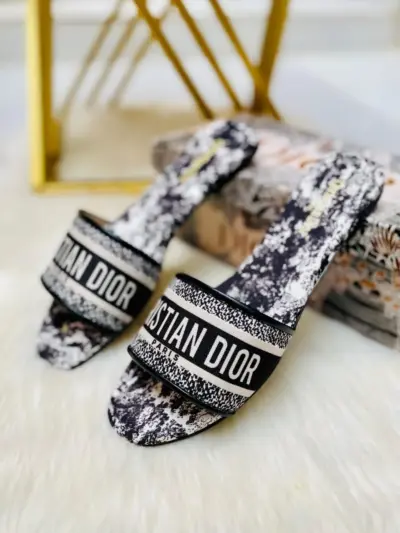 Christion Dior Women’s Black Textured Rexine Printed Slippers – Fancy Formal Wear (Size 36–42)