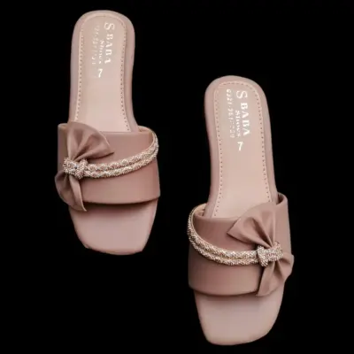 Women's Synthetic Leather Rhinestone Fancy Flip Flop – Beige