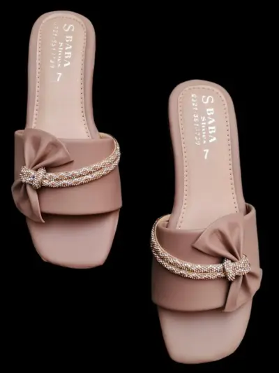 Women's Synthetic Leather Rhinestone Fancy Flip Flop – Beige