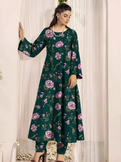 2 Pcs Women’s Unstitched Printed Lawn Suit – Green