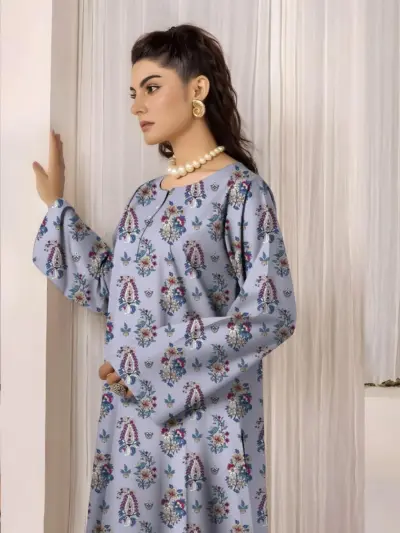 2 Pcs Women’s Unstitched Printed Lawn Suit – Grey