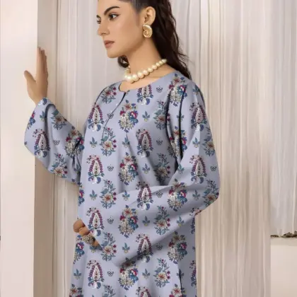 2 Pcs Women’s Unstitched Printed Lawn Suit – Grey