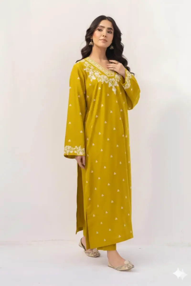 Motifze 2-Piece Women’s Unstitched Golden Lawn Embroidered Suit – 2.5m Each