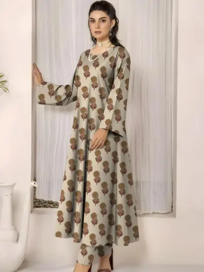 2 Pcs Women’s Unstitched Printed Lawn Suit – Yellow