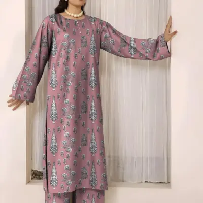 2 Pcs Women’s Unstitched Printed Lawn Suit – Pink