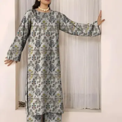 2 Pcs Women’s Unstitched Printed Lawn Suit – Off White