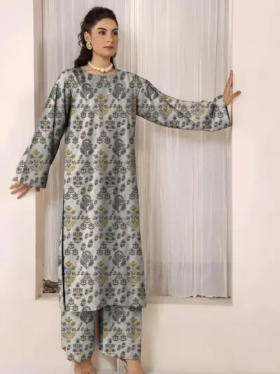 2 Pcs Women’s Unstitched Printed Lawn Suit – Off White