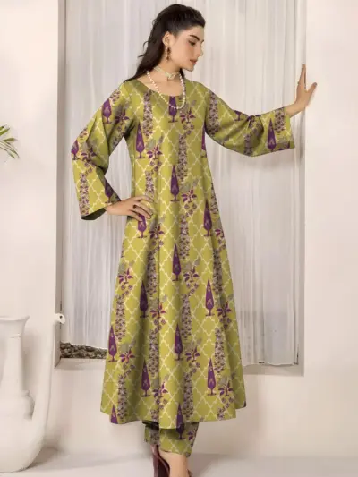 2 Pcs Women’s Unstitched Printed Lawn Suit Yellow