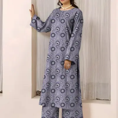 2 Pcs Women’s Unstitched Printed Lawn Suit Purple