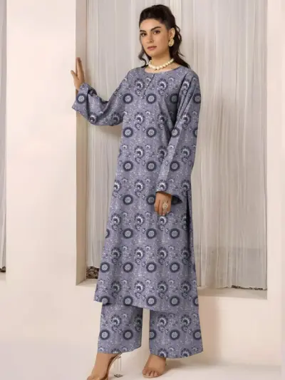 2 Pcs Women’s Unstitched Printed Lawn Suit Purple