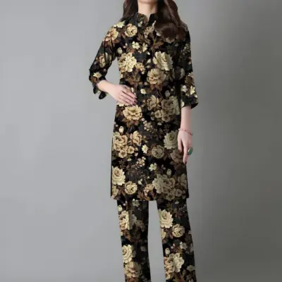 2 Pcs Women’s Unstitched Printed Lawn Suit Black