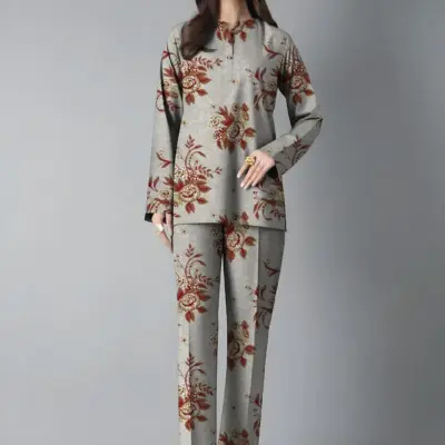 2 Pcs Women’s Unstitched Printed Lawn Suit Off White