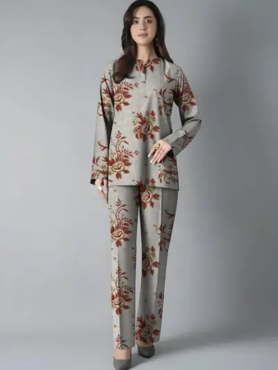 2 Pcs Women’s Unstitched Printed Lawn Suit Off White